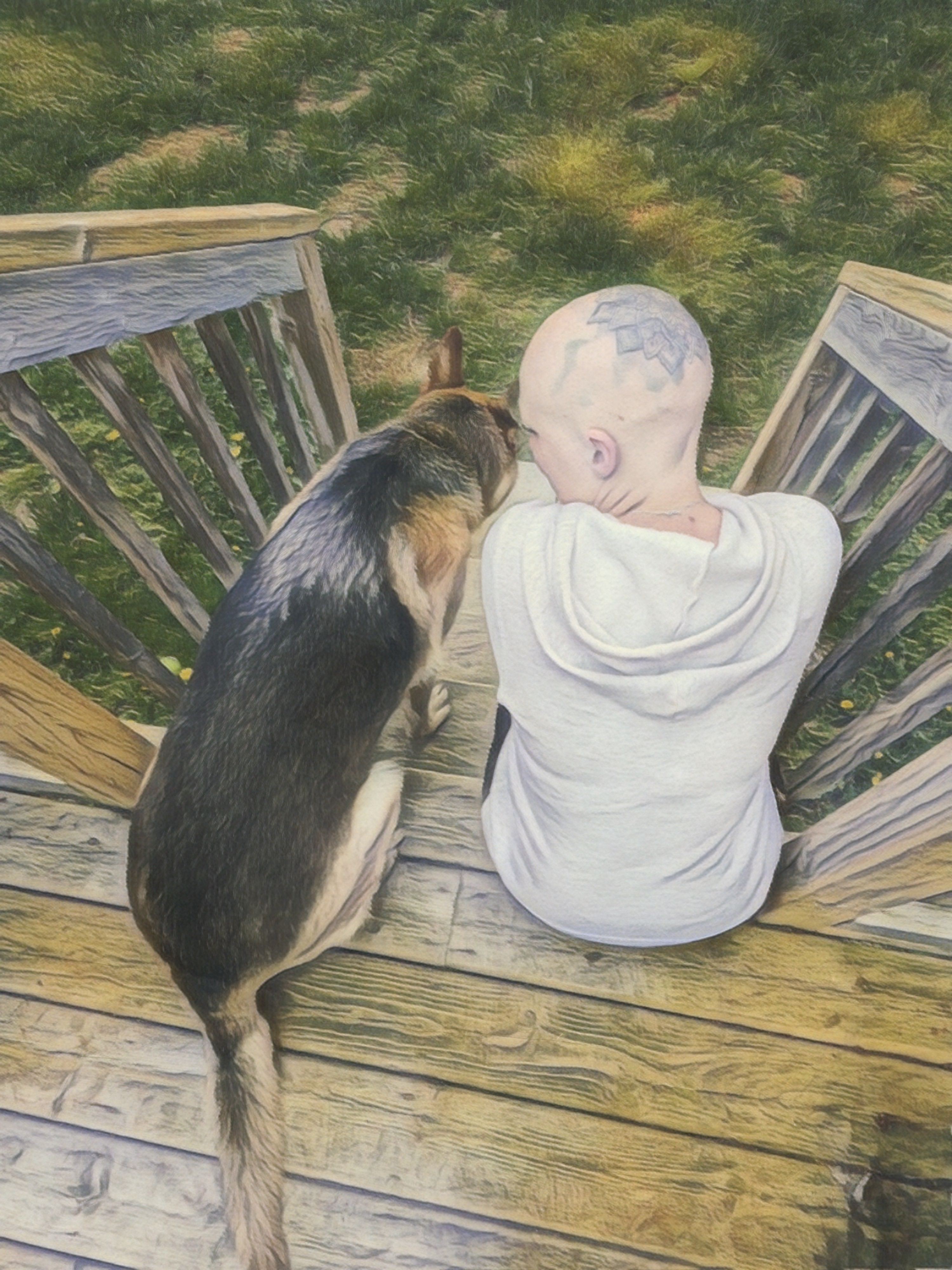 Aisia at home with one of her dogs.